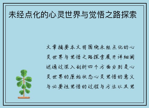 未经点化的心灵世界与觉悟之路探索